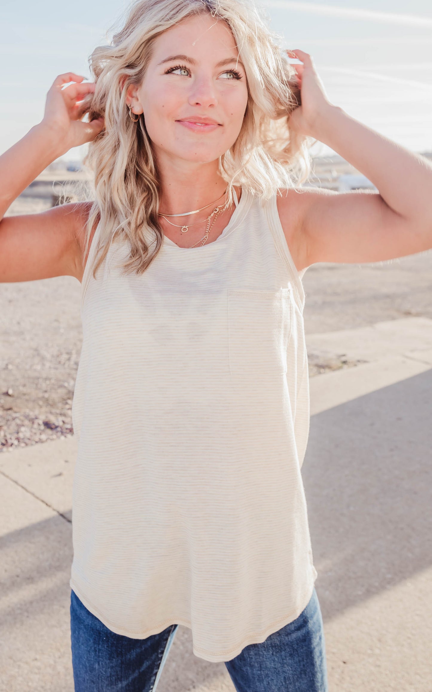 oatmeal and ivory stripe tank top