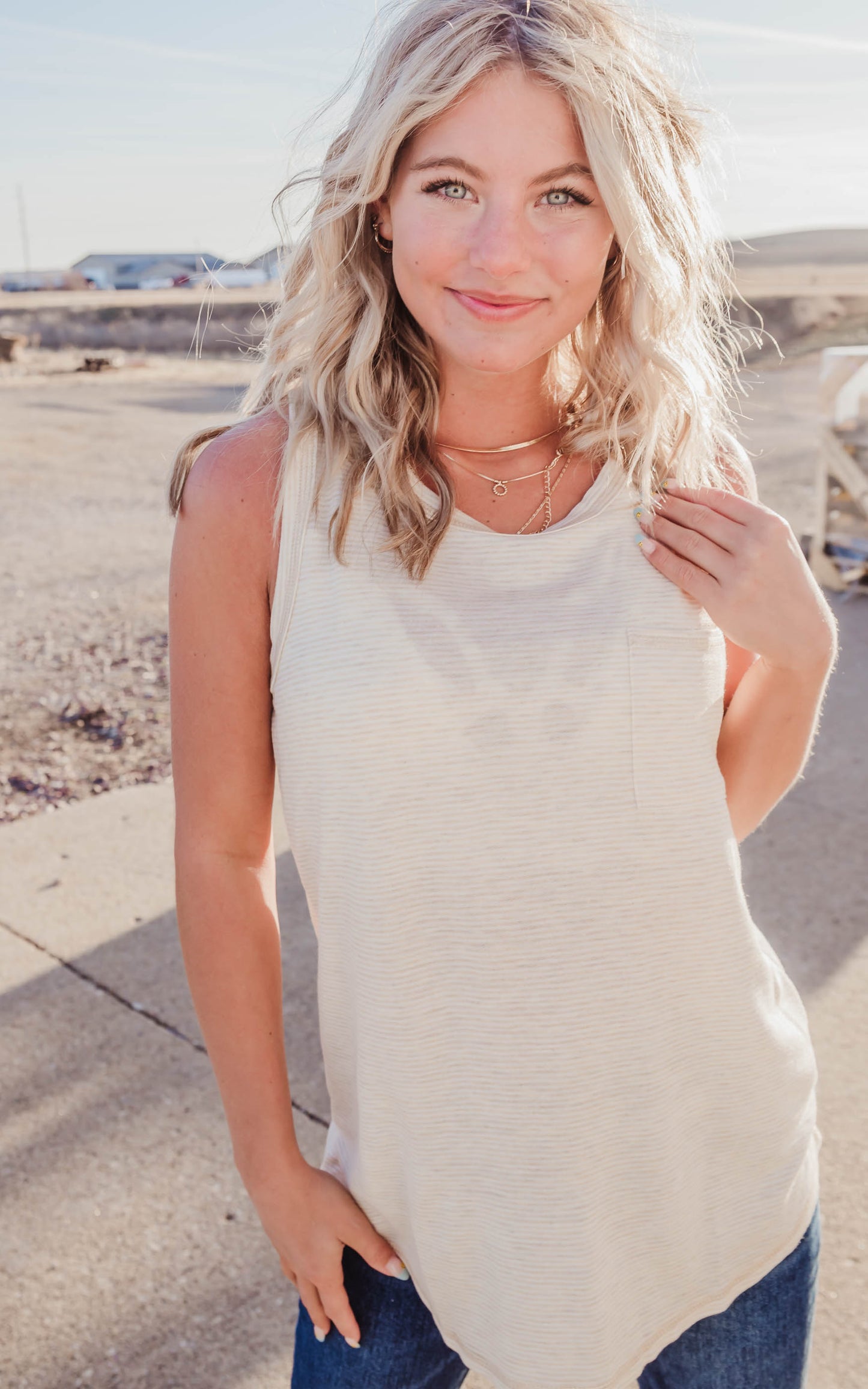 ivory and oatmeal stripe tank top