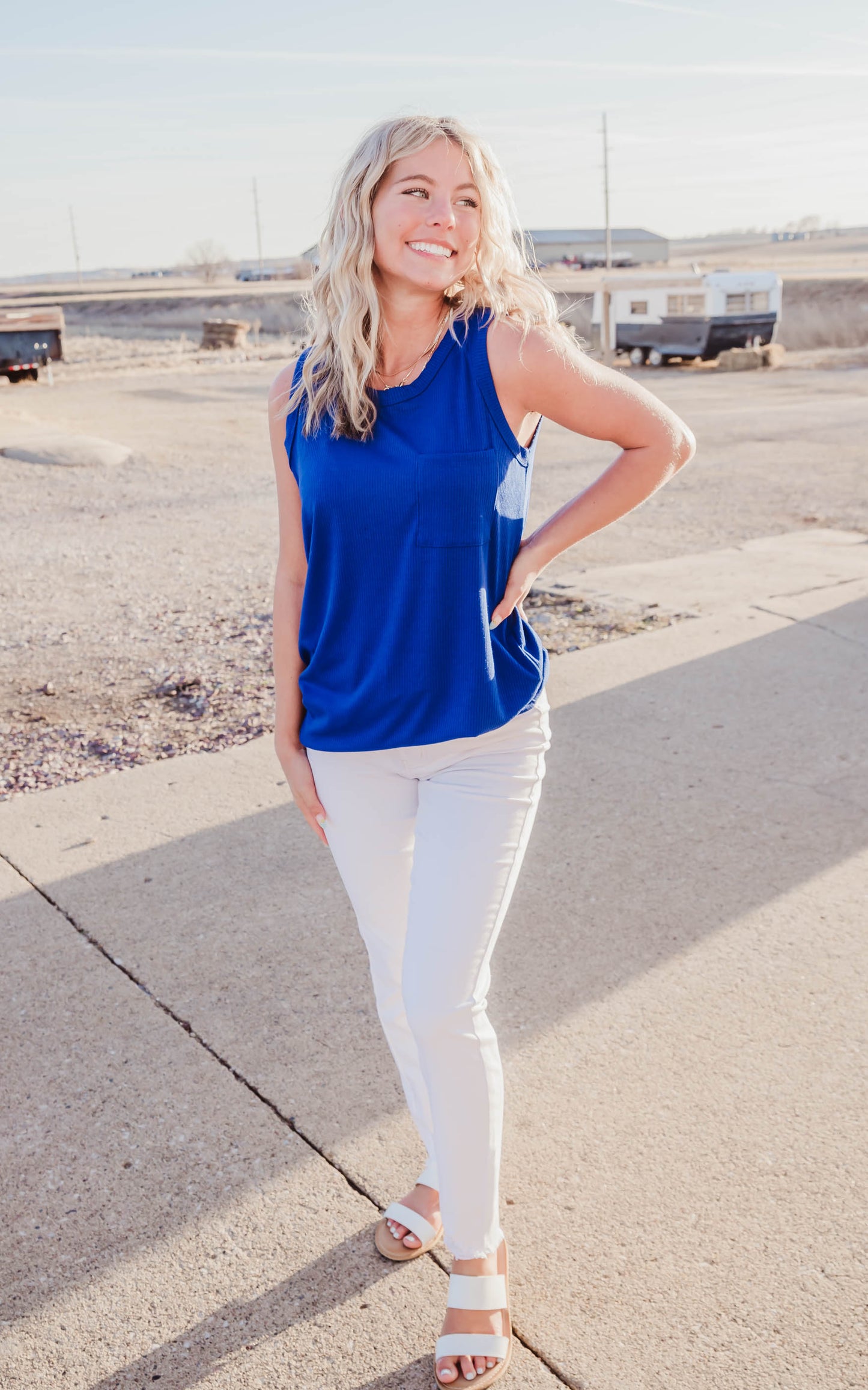 blue tank top 