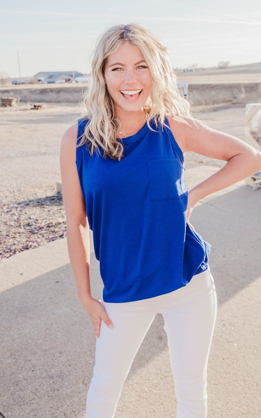 royal blue ribbed tank top 