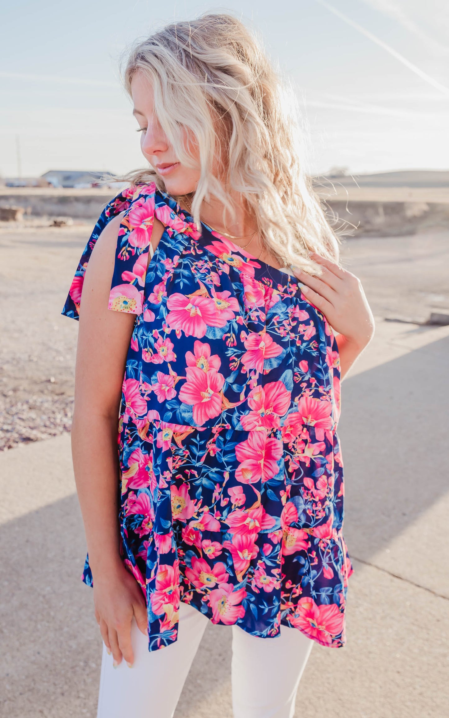 one shoulder floral tank 