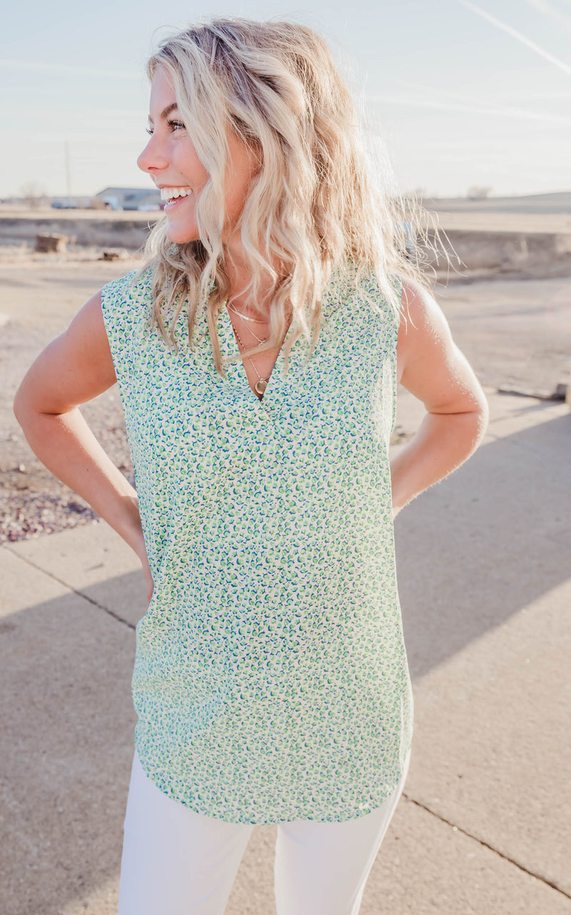 green floral tank top