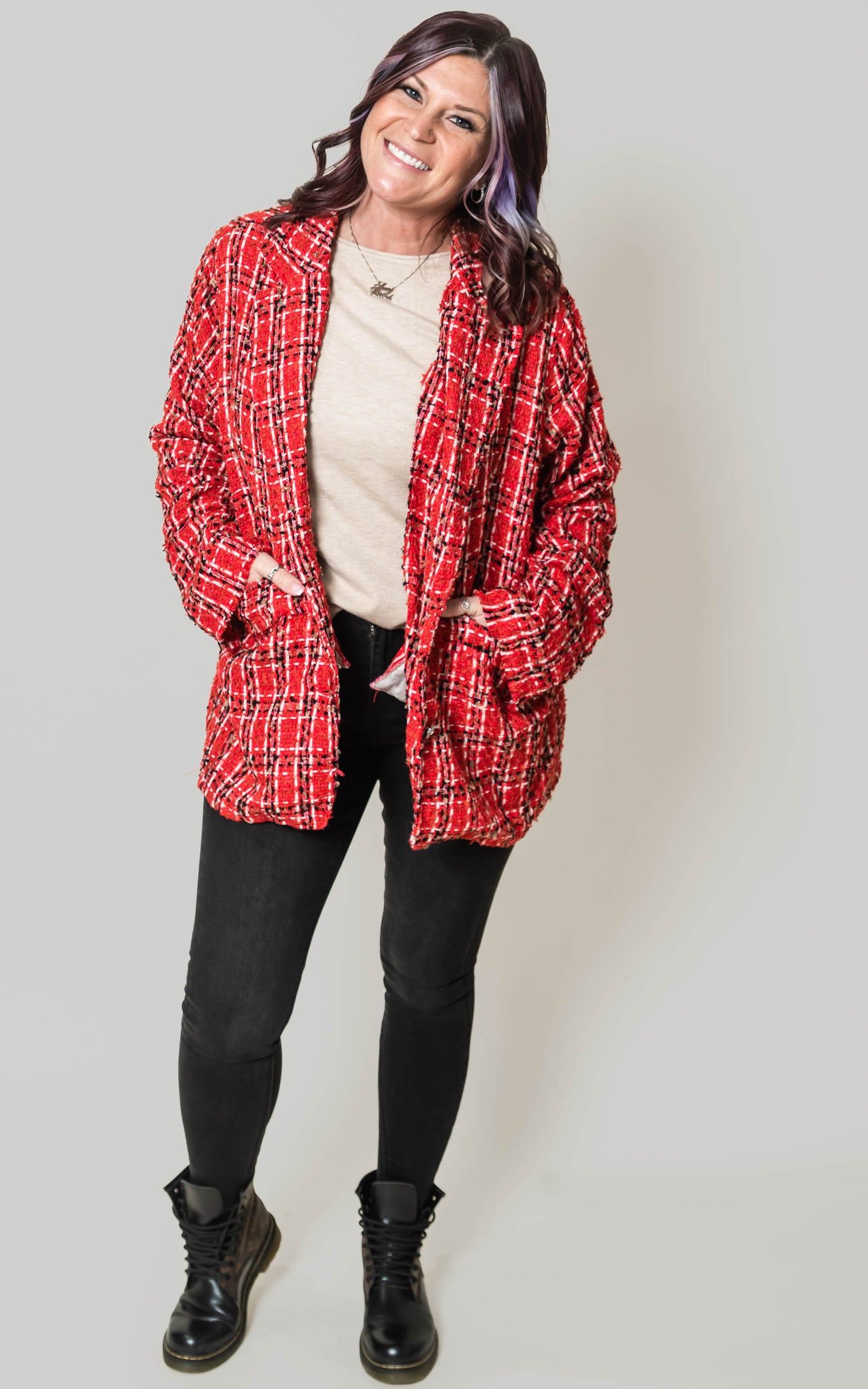 Red Tweed Blazer Jacket - POL