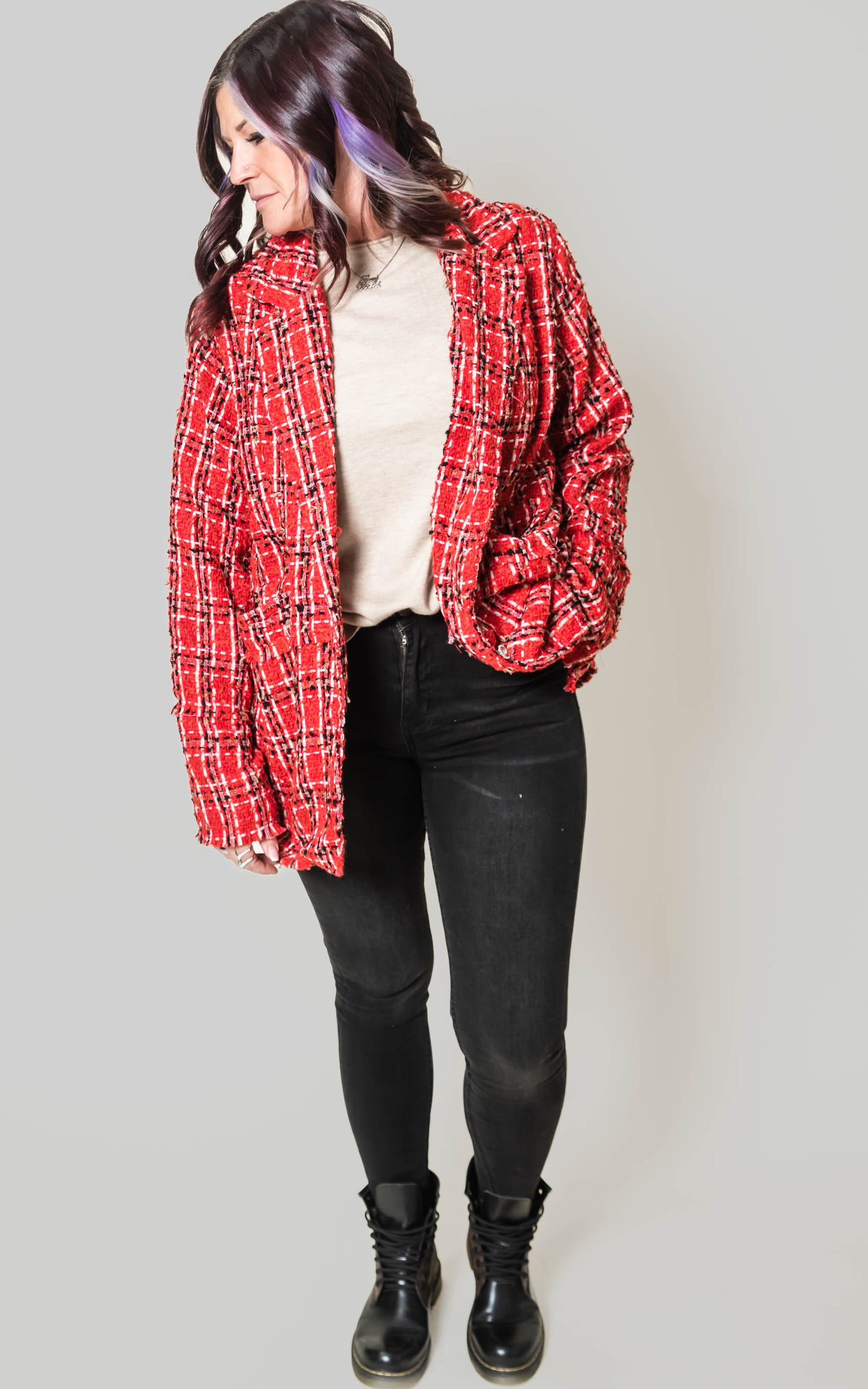 Red Tweed Blazer Jacket - POL Final Sale