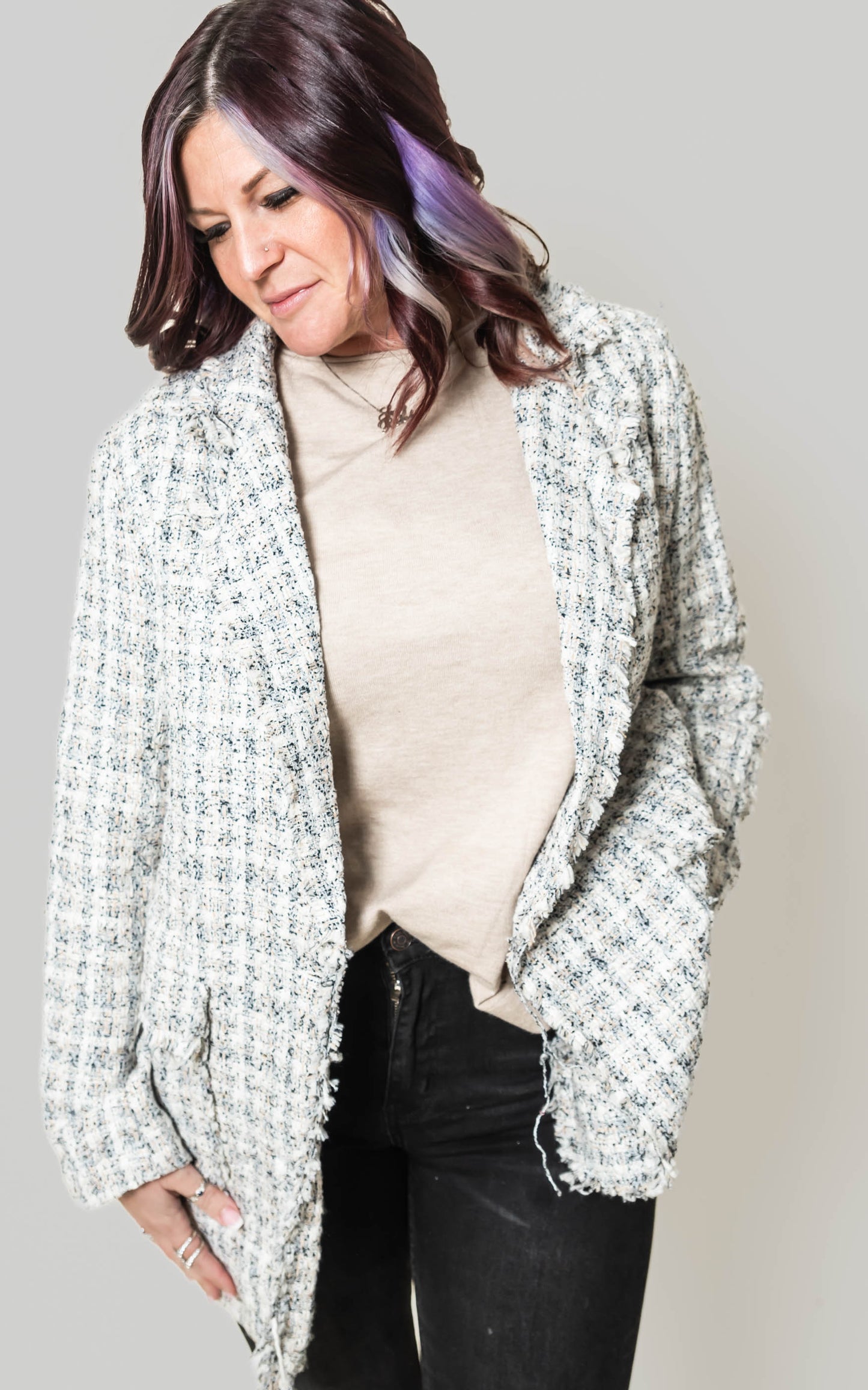 Ivory Oversized Tweed Blazer