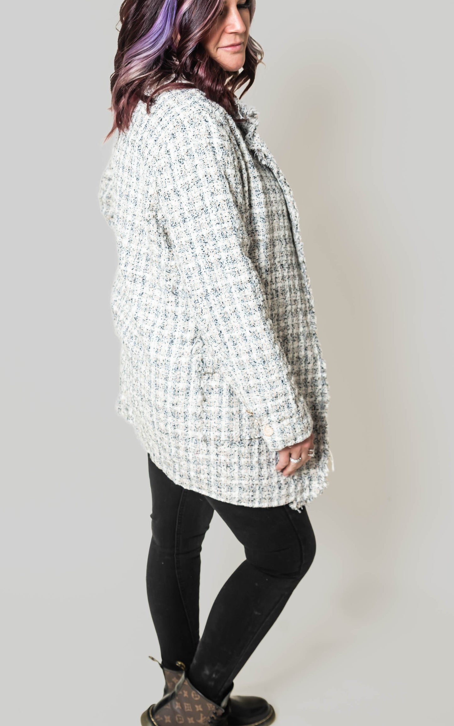  Ivory Oversized Tweed Blazer