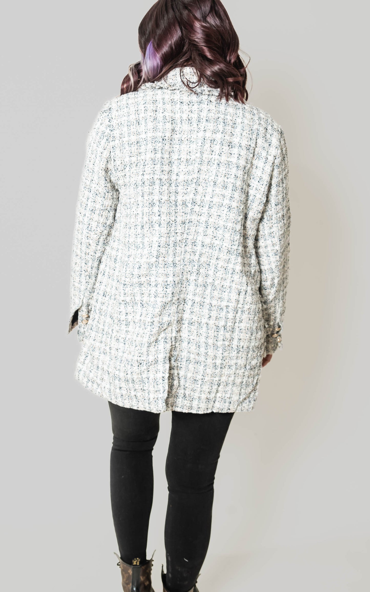  Ivory Oversized Tweed Blazer