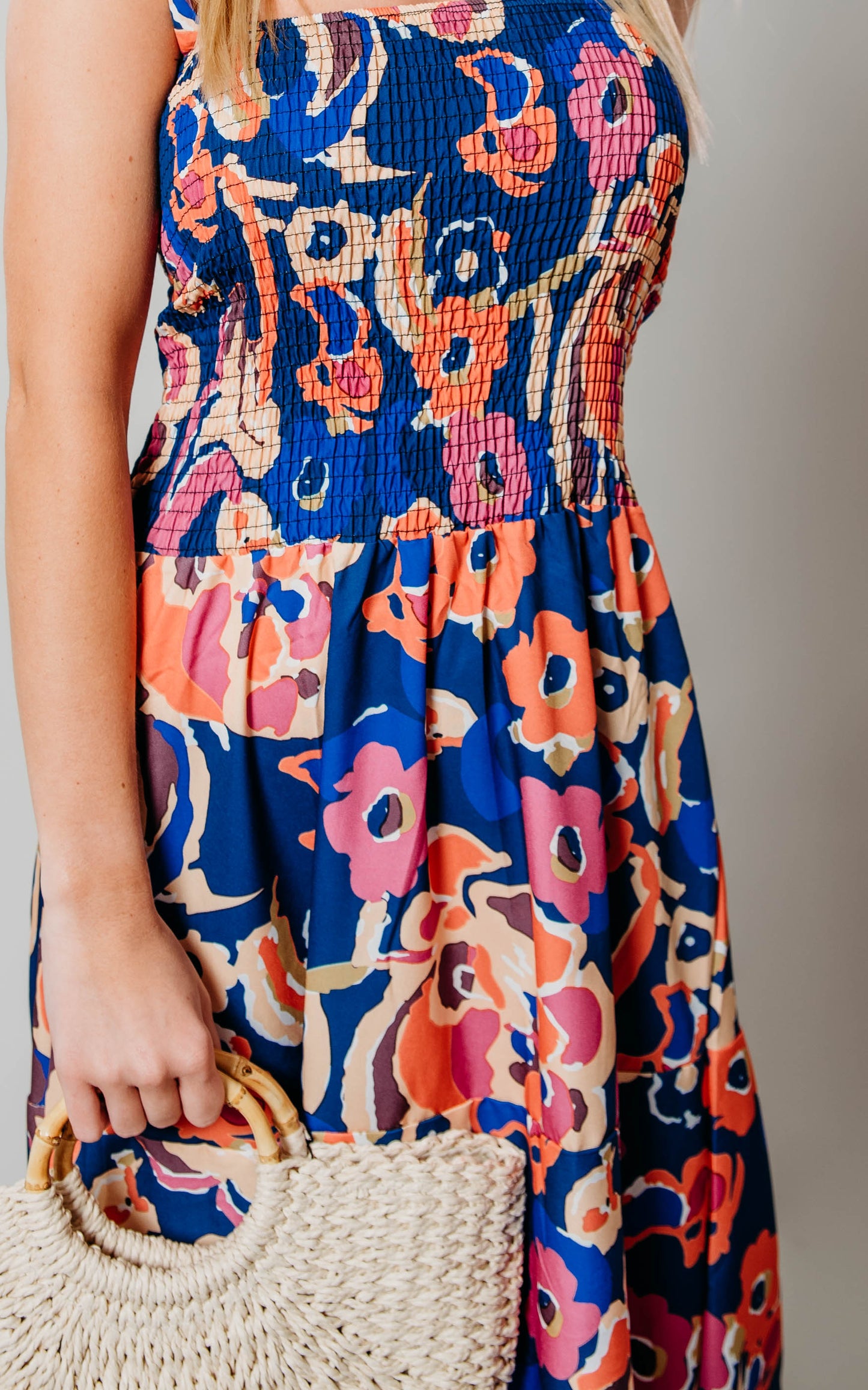 smocked print floral dress