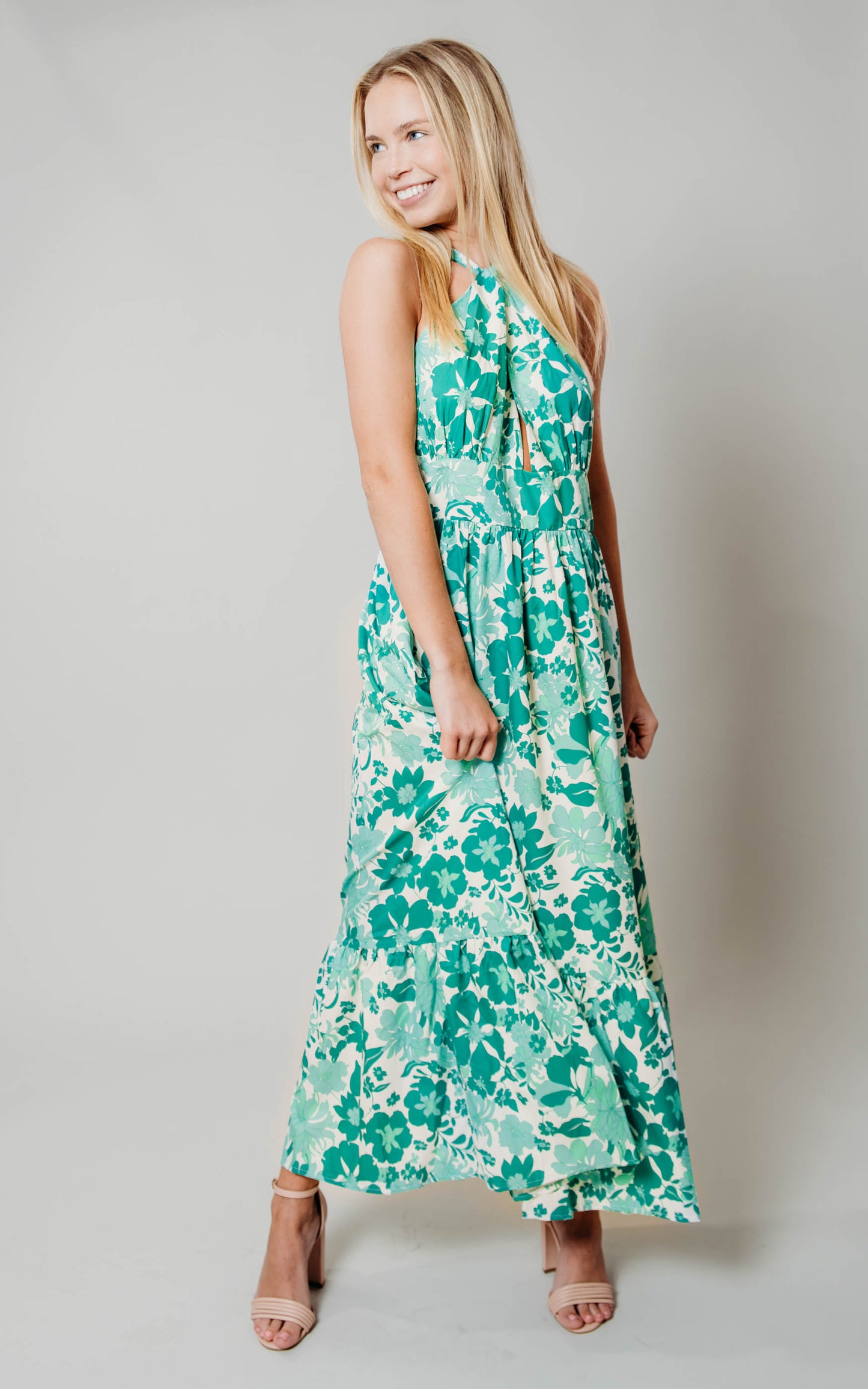 green floral keyhole dress