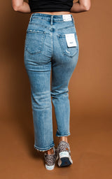 high rise straight denim jeans