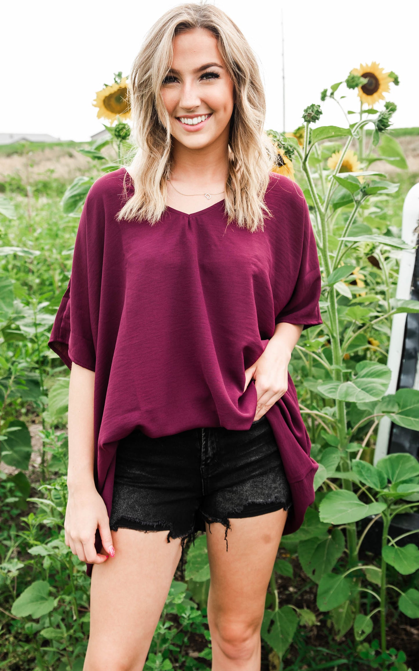 plum oversized blouse