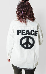 White Embroidered Peace Patchwork Button Up Top - Final Sale