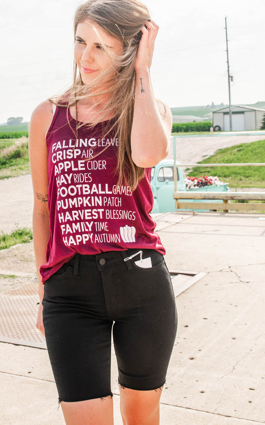 Falling Leaves Tank | Burgundy - Final Sale**