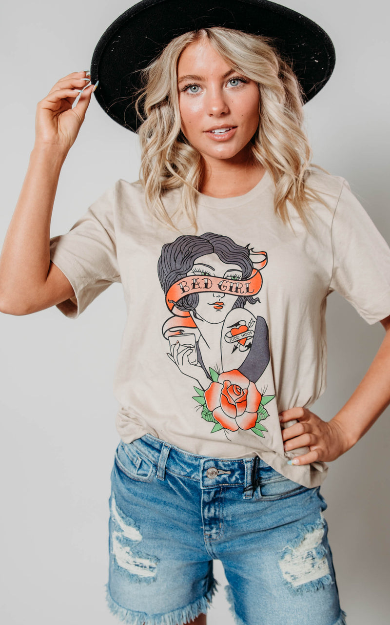 Bad Girl Unisex Tee by the Judd Hoos on American's Song Contest NBC  | Tan*