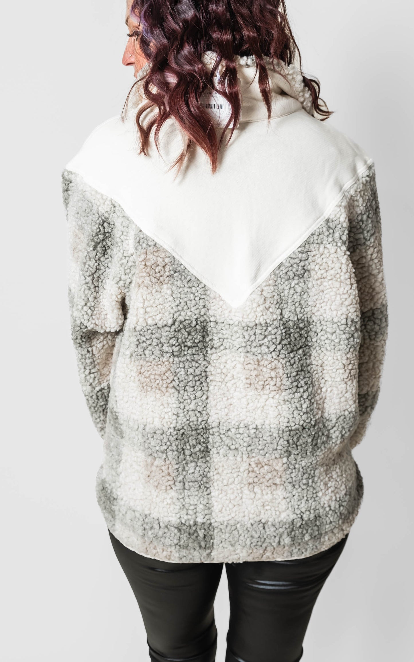 Grey Plaid Sherpa Pullover