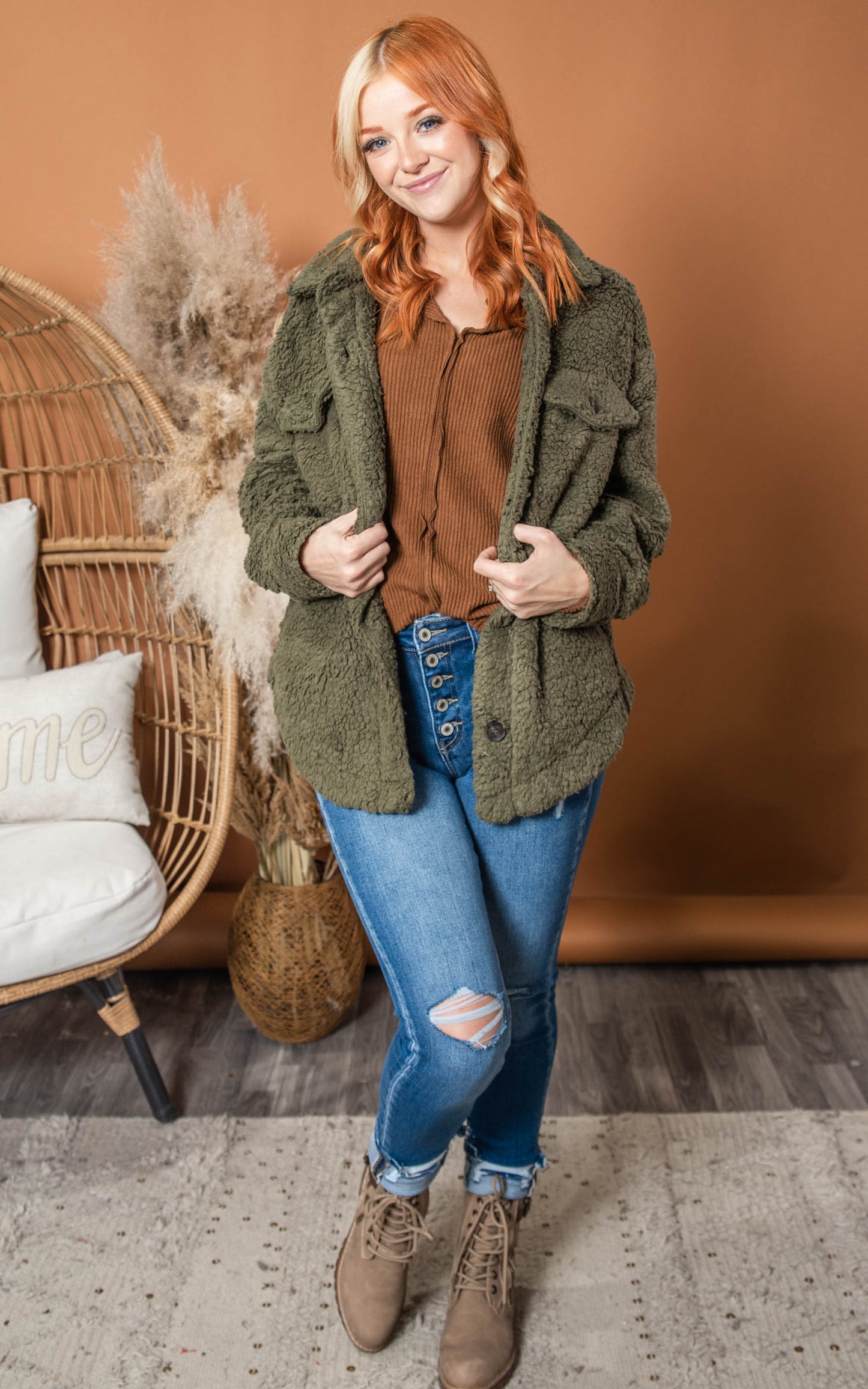 Oversized Teddy Button Up Jacket | LOVETREE