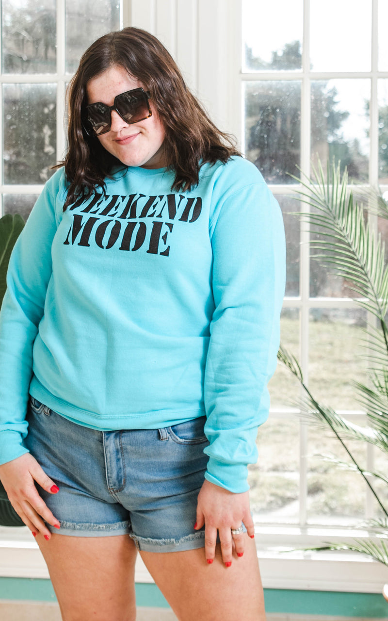 Weekend Mode Sweatshirt - Teal - BAD HABIT BOUTIQUE 