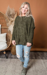 Olive Boat Neck Knit Sweater - Final Sale