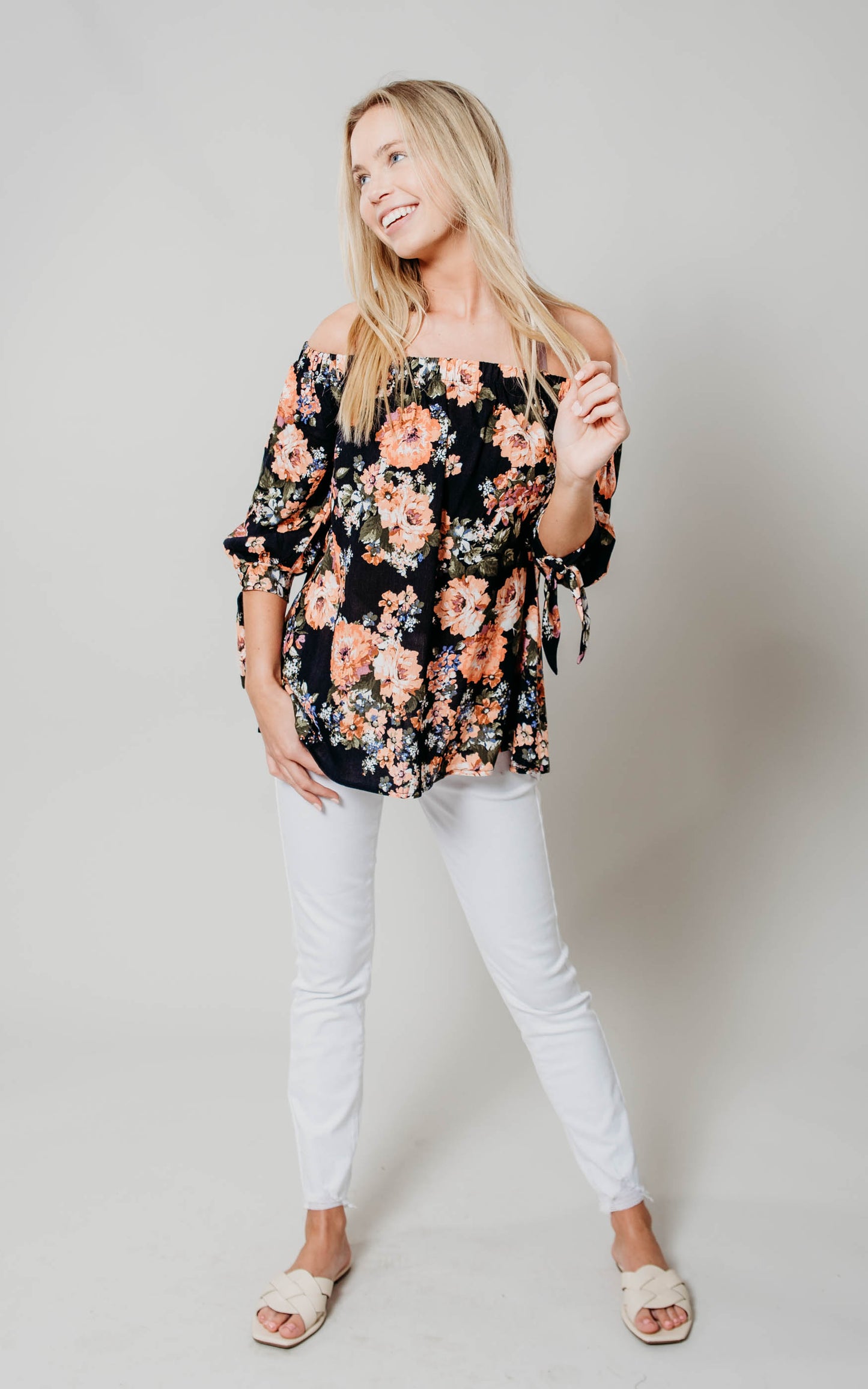 coral floral off the shoulder top 