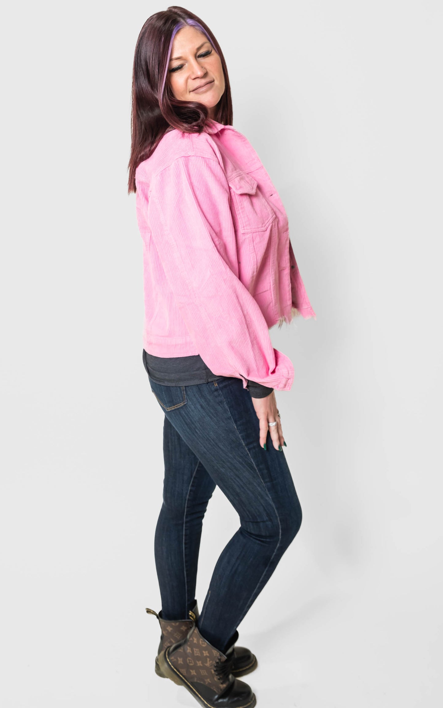 Hot Pink Cropped Corduroy Jacket - POL