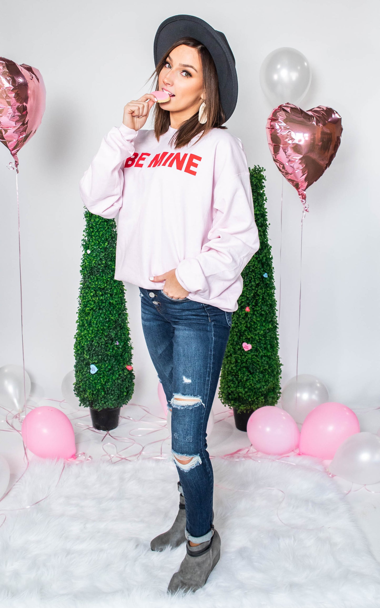  Be Mine Sweatshirt-Pink, CLOTHING, BAD HABIT APPAREL, BAD HABIT BOUTIQUE 