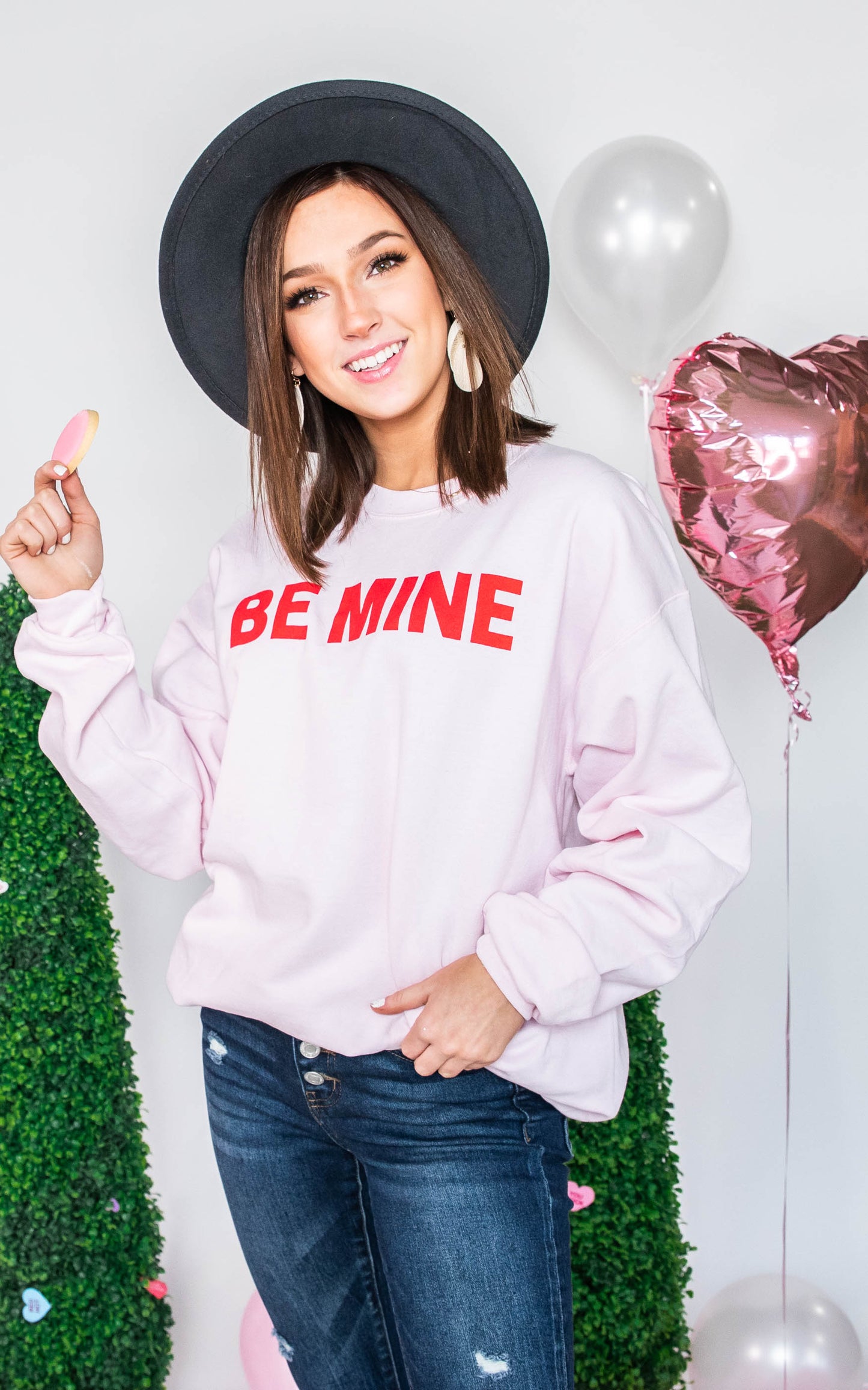  Be Mine Sweatshirt-Pink, CLOTHING, BAD HABIT APPAREL, BAD HABIT BOUTIQUE 