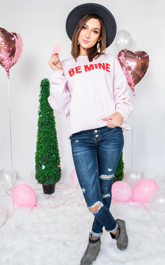  Be Mine Sweatshirt-Pink, CLOTHING, BAD HABIT APPAREL, BAD HABIT BOUTIQUE 