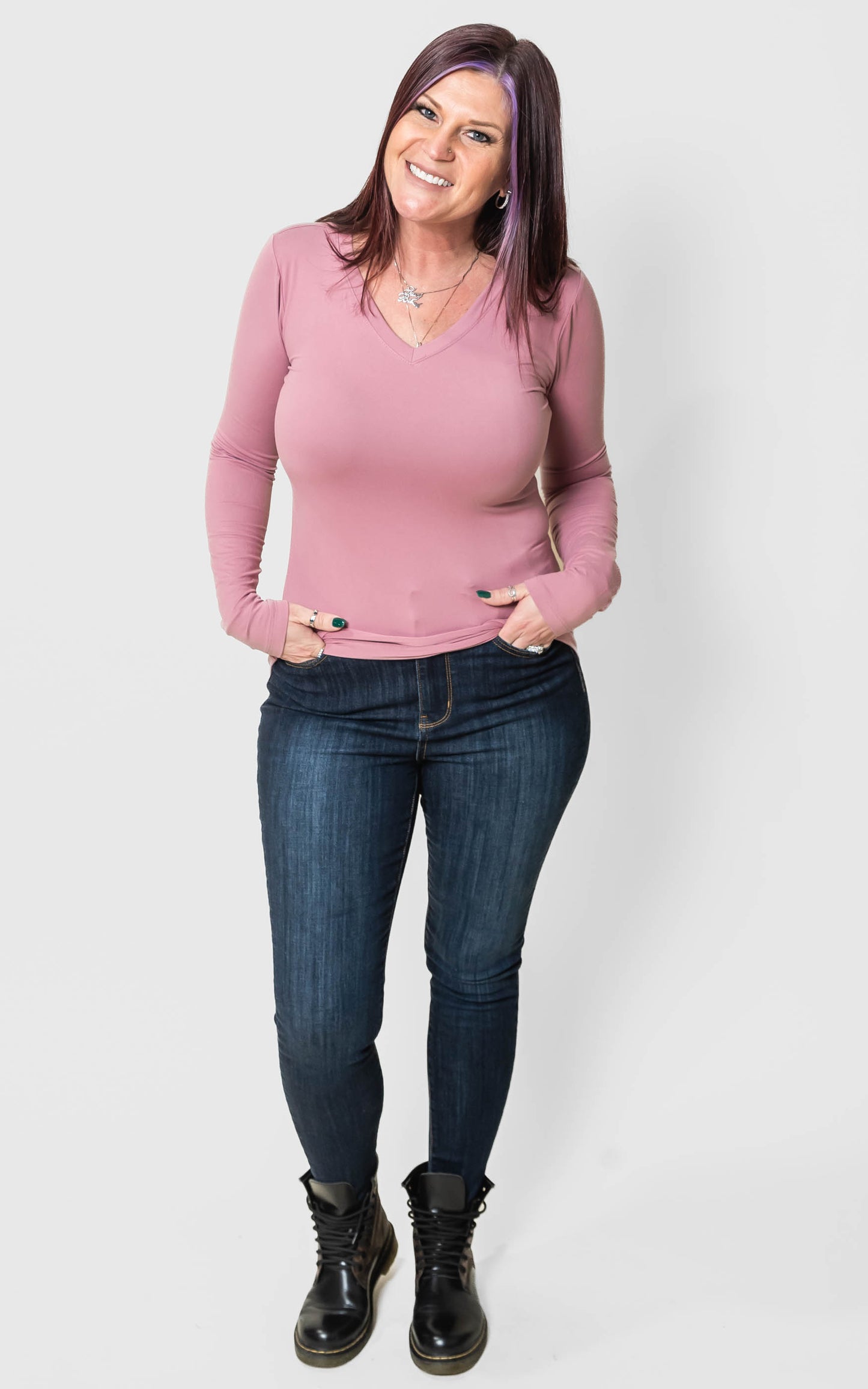 Light Rose Brushed Microfiber Long Sleeve Top - Zenana