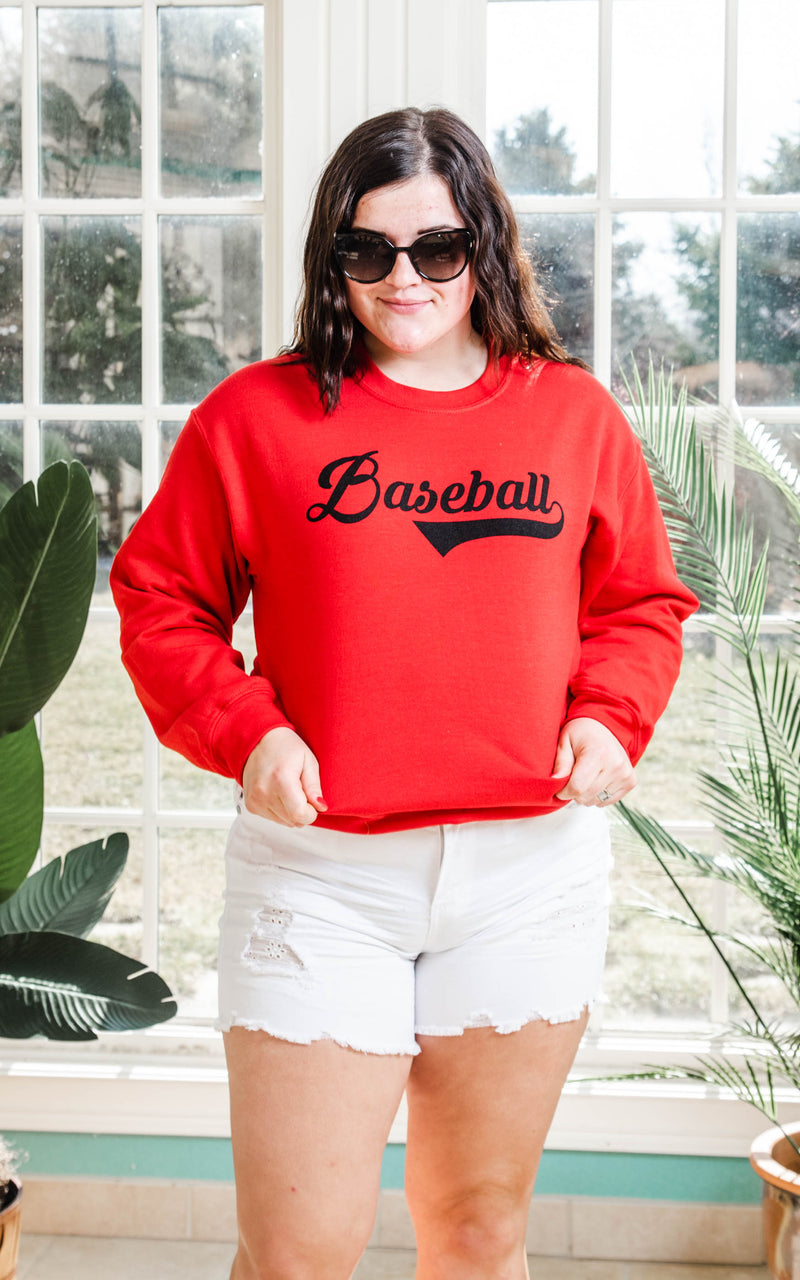 Baseball Sweatshirt - Red - BAD HABIT BOUTIQUE 