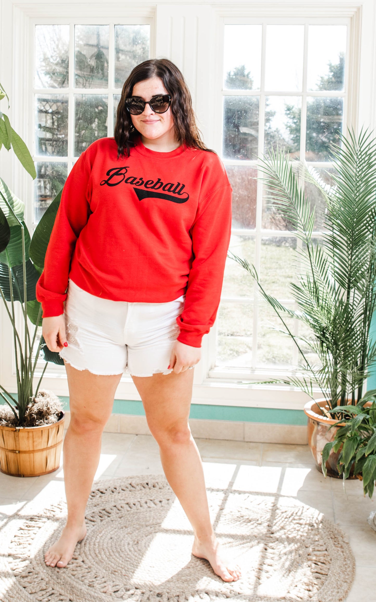 Baseball Sweatshirt - Red - BAD HABIT BOUTIQUE 