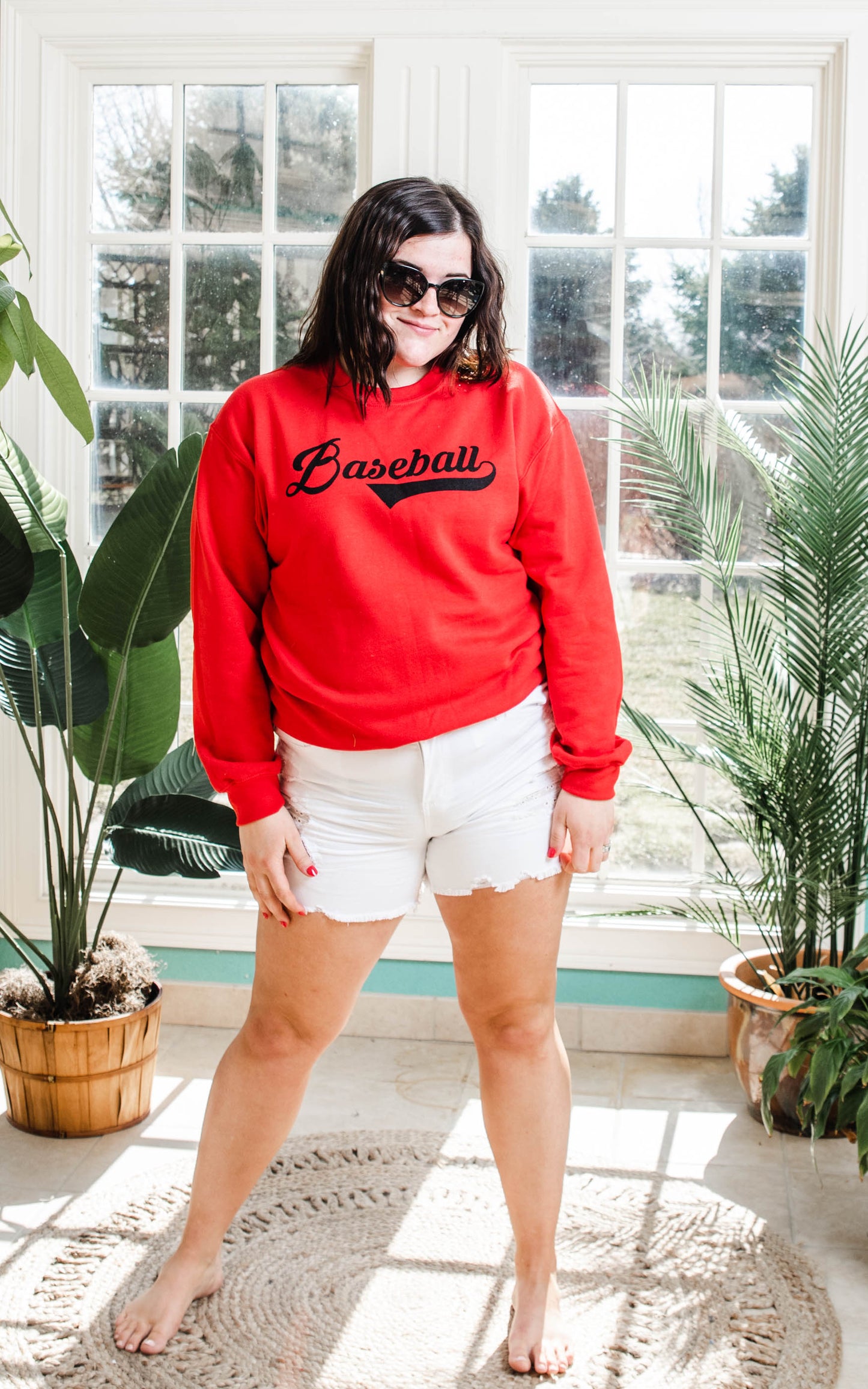 Baseball Sweatshirt - Red - BAD HABIT BOUTIQUE 