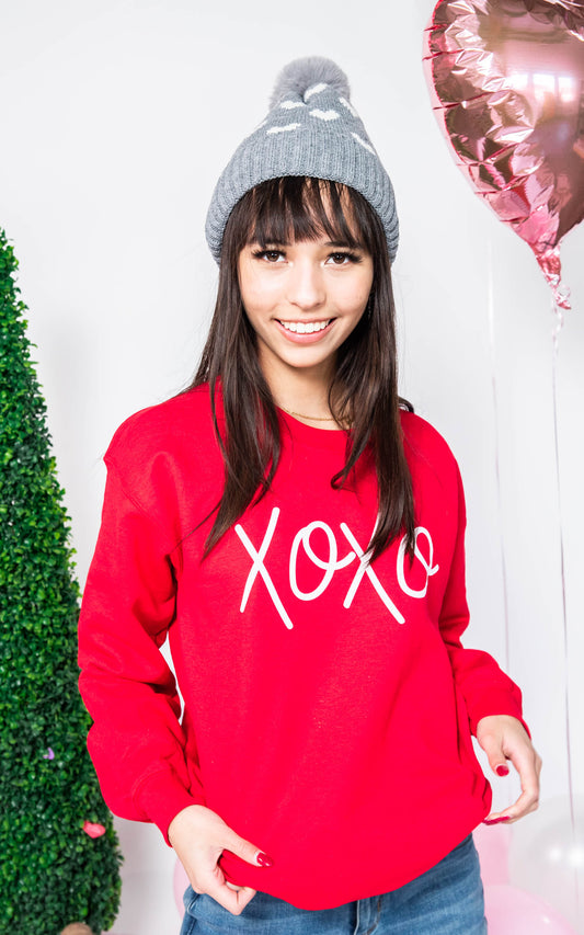  XOXO Sweatshirt- Red, CLOTHING, BAD HABIT APPAREL, BAD HABIT BOUTIQUE 