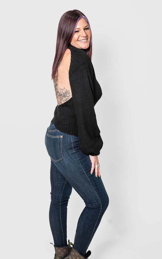 Turtle Neck Open Back Sweater - POL