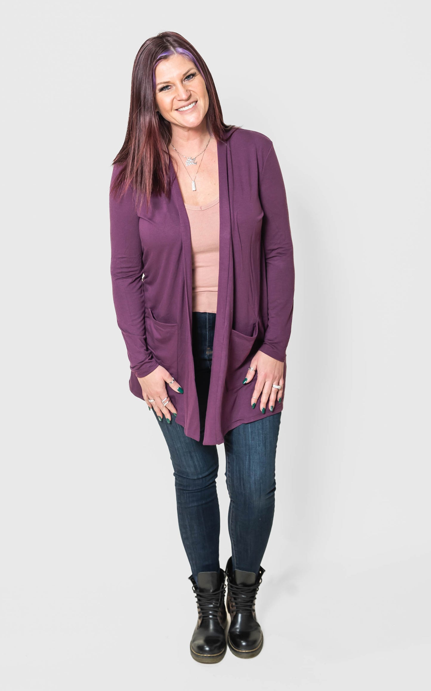 eggplant cardigan 