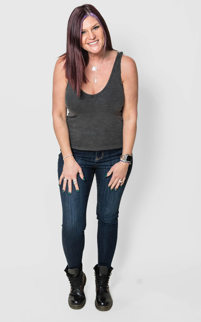 Charcoal V-neck knit tank top 