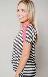 pink collar striped top 