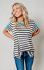 teal black white striped top 