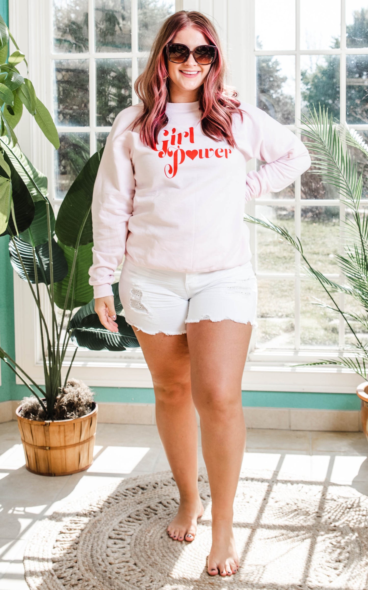 light pink girl power sweatshirt 