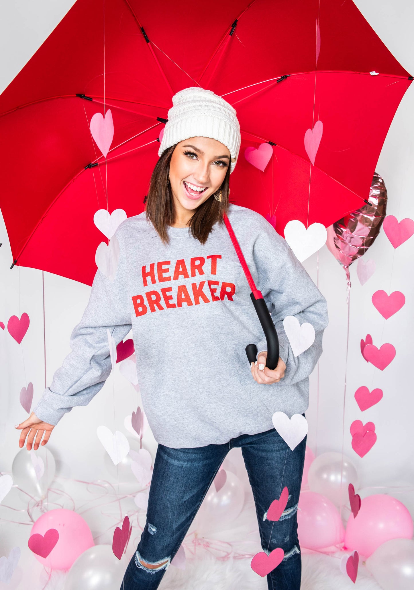  Heart Breaker Sweatshirt- Gray, CLOTHING, BAD HABIT APPAREL, BAD HABIT BOUTIQUE 