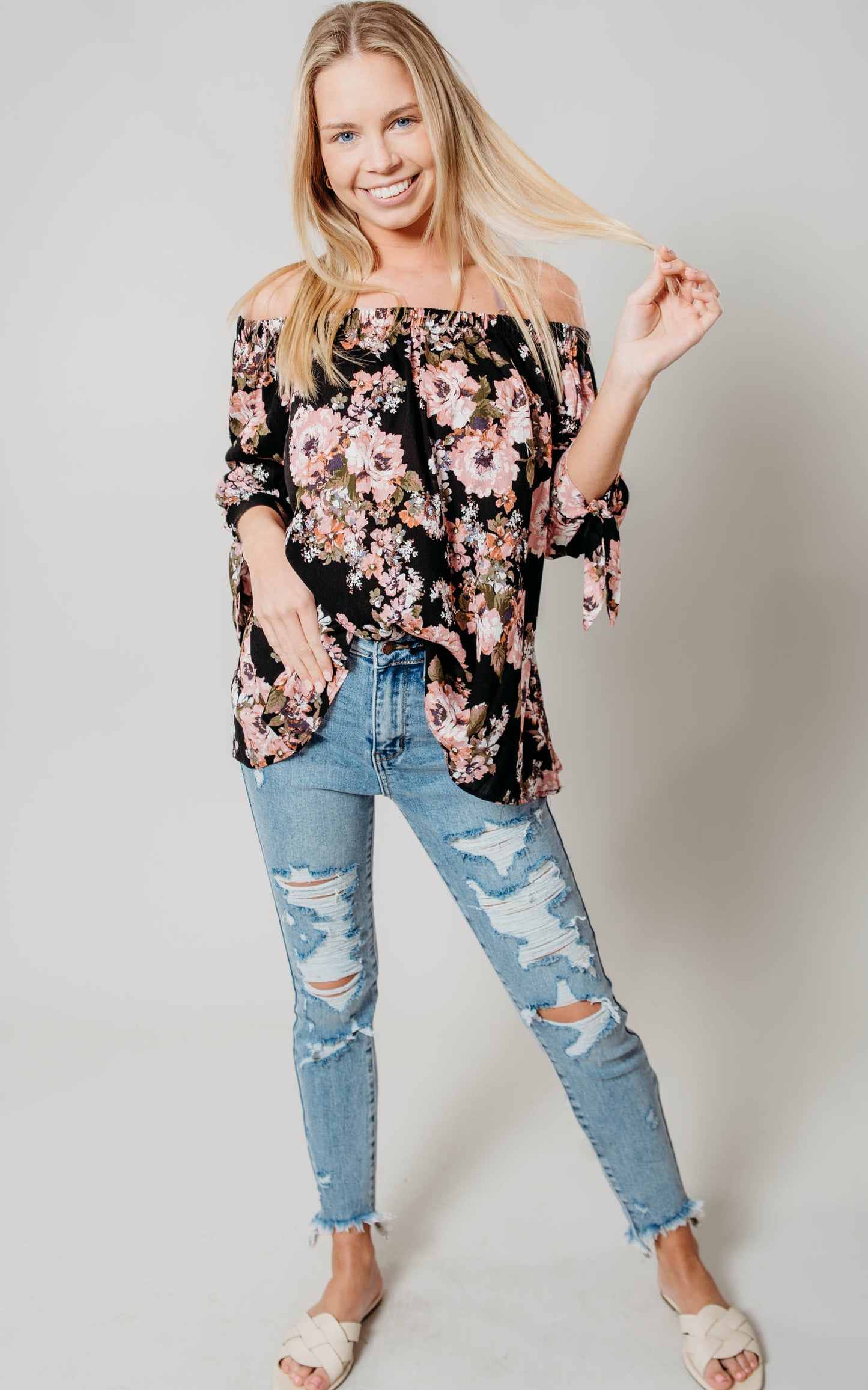 navy floral blouse 