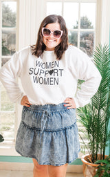women support women white sweatshirt 