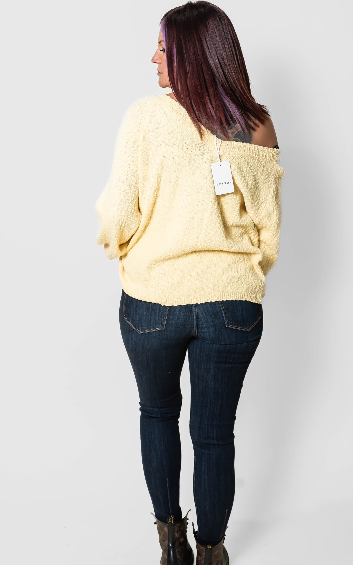 V-Neck Popcorn Sweater- Heyson