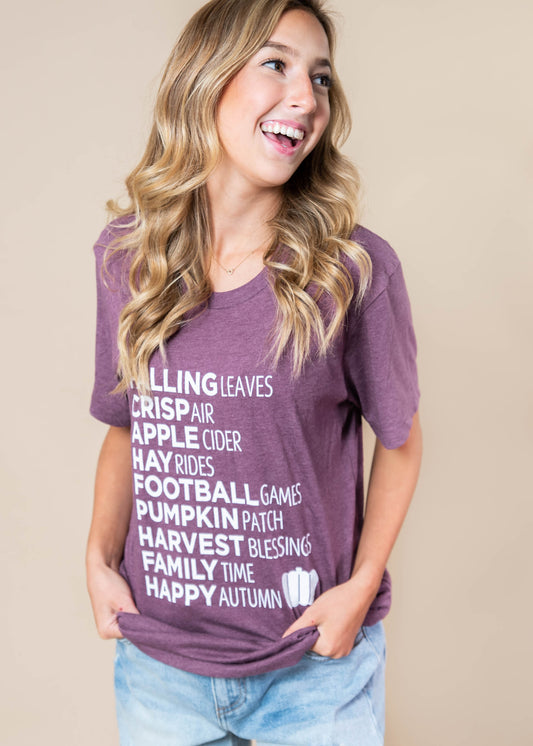 Falling Leaves T-SHIRT-Wine - BAD HABIT BOUTIQUE 