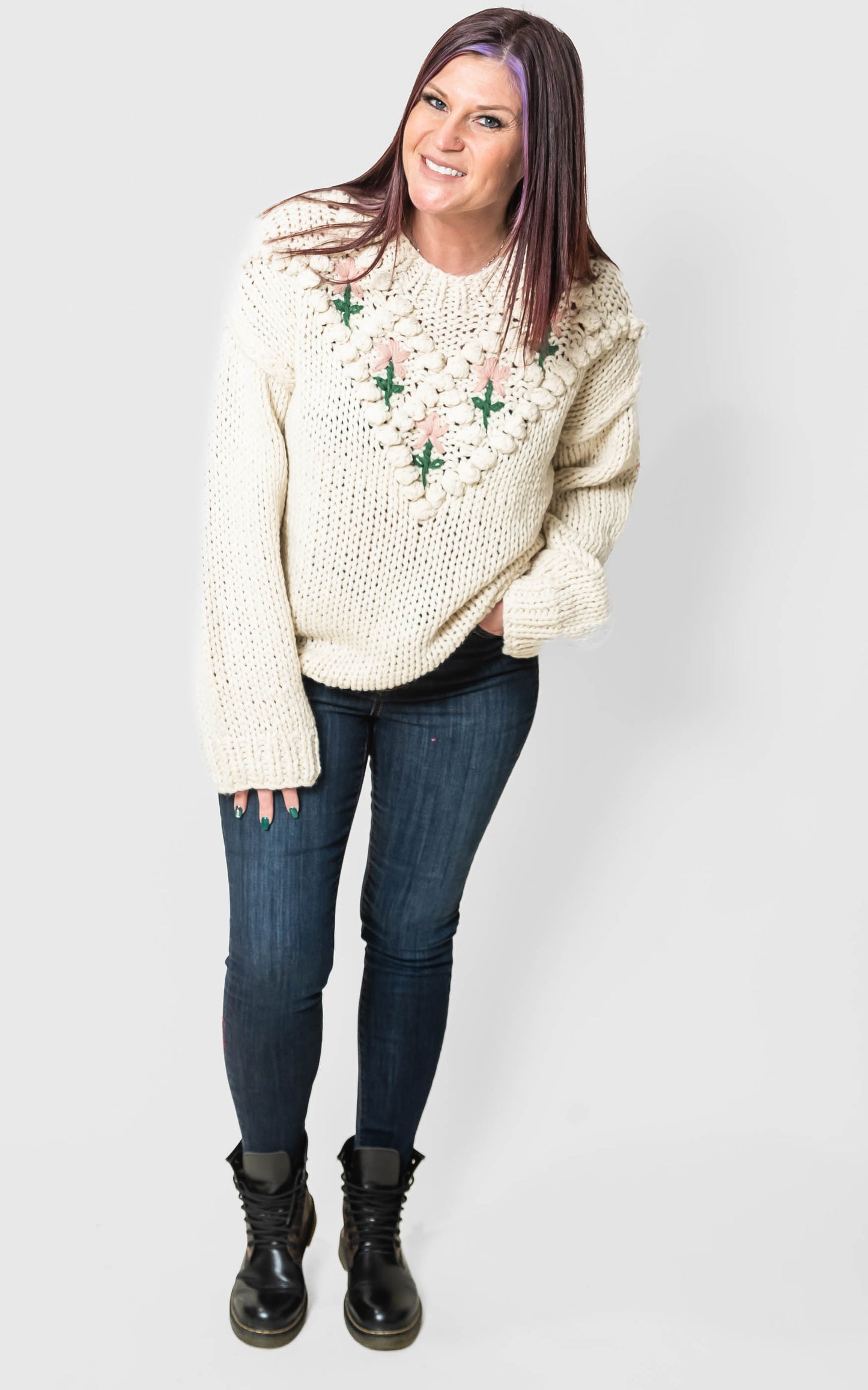 Floral Handmade Pom Sweater - POL 