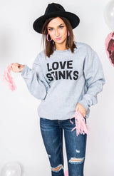  Love Stinks Sweatshirt- Gray, CLOTHING, BAD HABIT APPAREL, BAD HABIT BOUTIQUE 