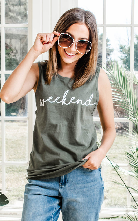 weekend military olive tank top 