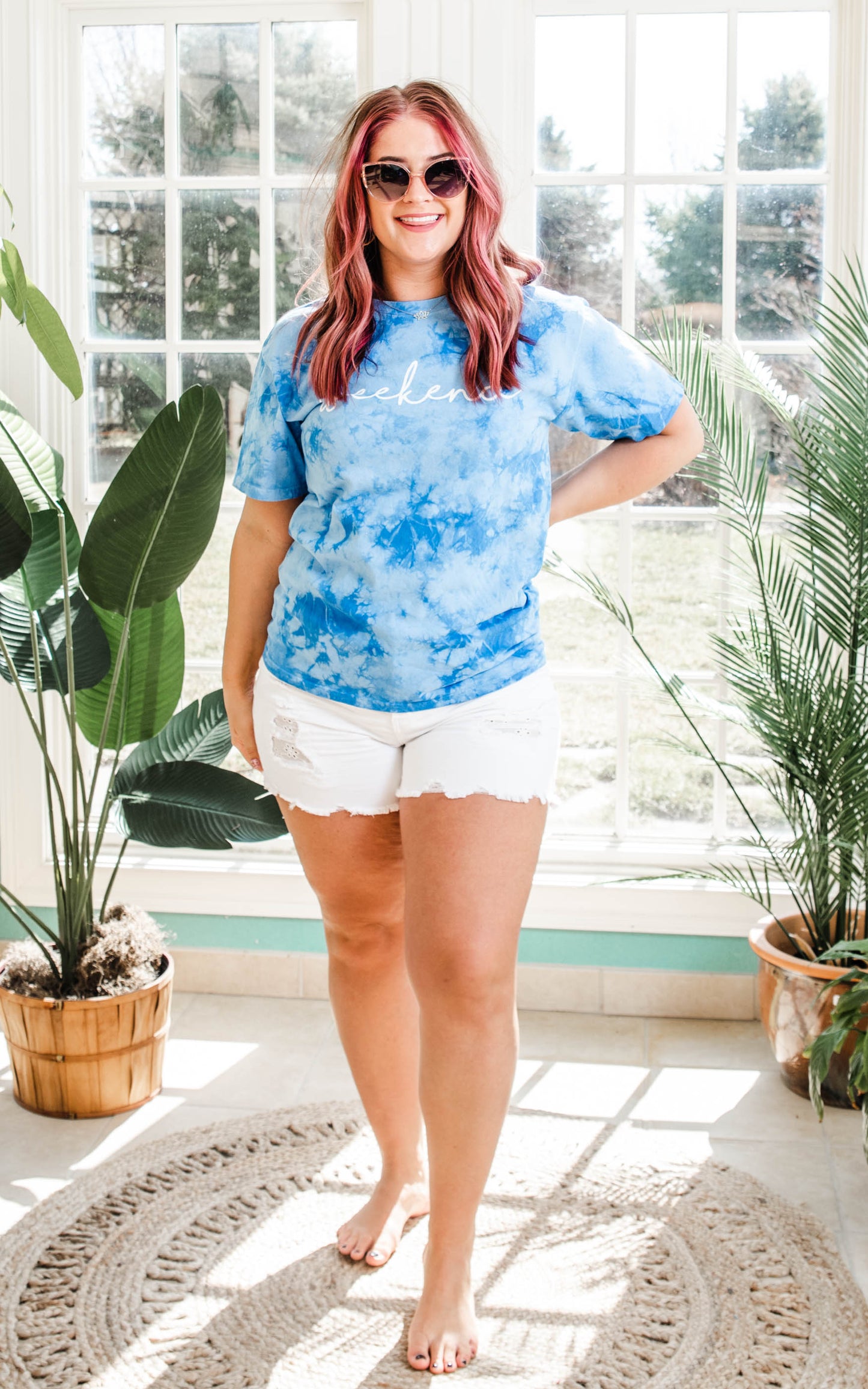 blue tie dye short sleeve top 