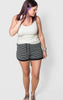 black Stripe Knit Shorts w/ Patch Pockets 