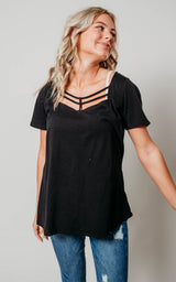 black short sleeve cage top 