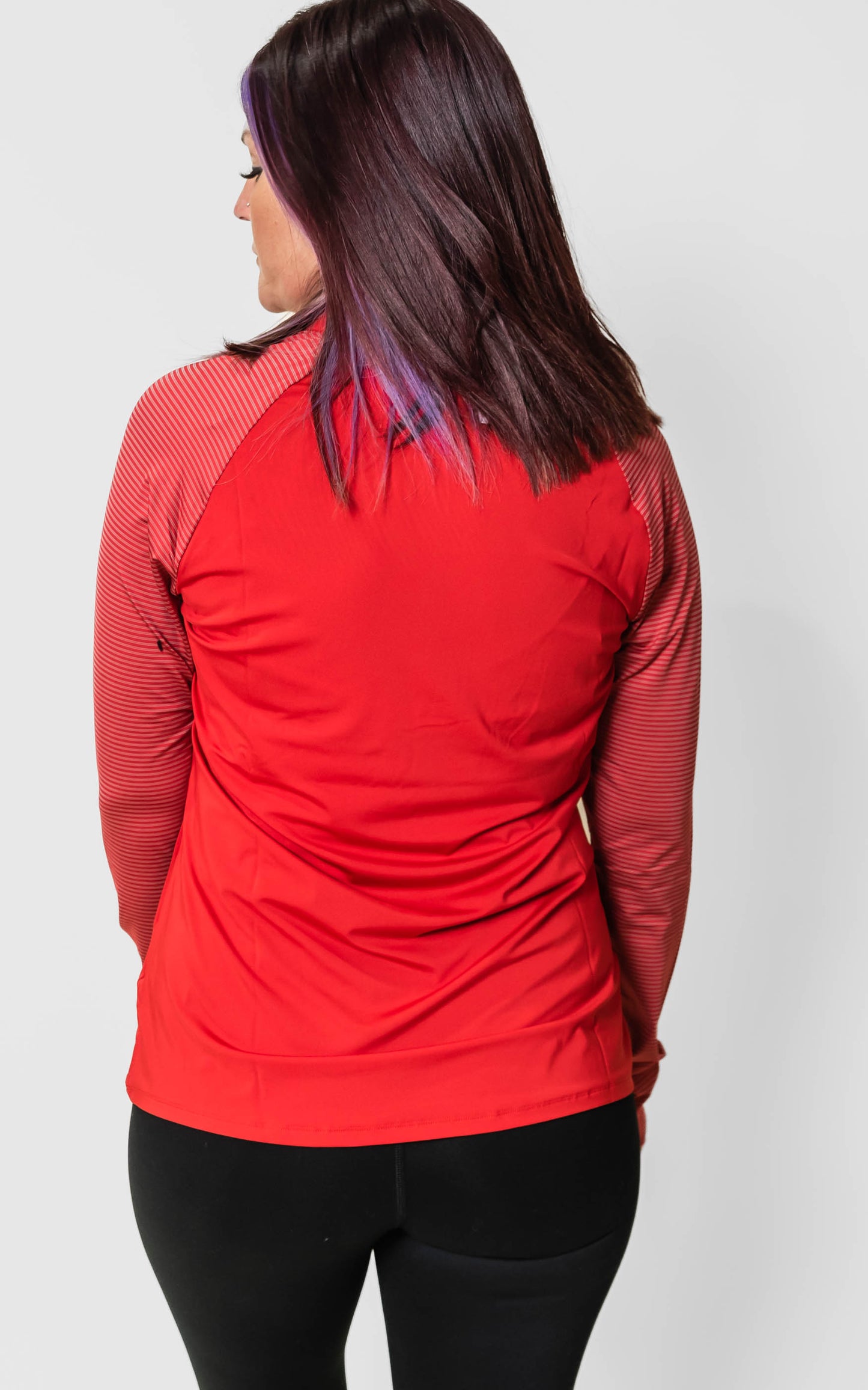 Red Adidas Women's Stripe Block Quarter-Zip Pullover